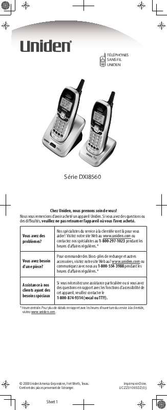 Guide utilisation  UNIDEN DXI8560  de la marque UNIDEN