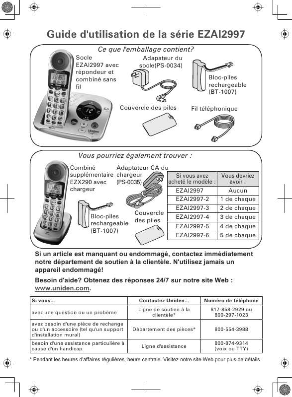 Guide utilisation  UNIDEN EZAI2997  de la marque UNIDEN