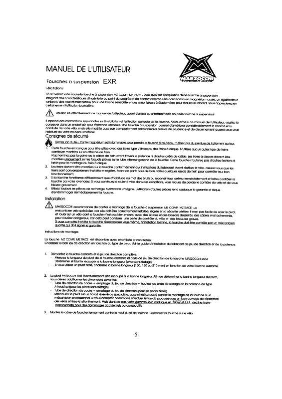 Guide utilisation  MARZOCCHI 2003 EXR  de la marque MARZOCCHI