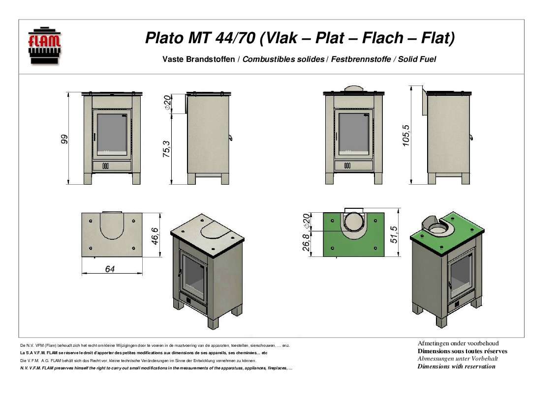 Guide utilisation  FLAM PLATO MT 44-70  de la marque FLAM
