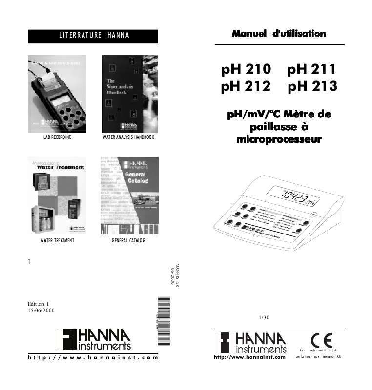 Guide utilisation  HANNA INSTRUMENTS PH 210  de la marque HANNA INSTRUMENTS