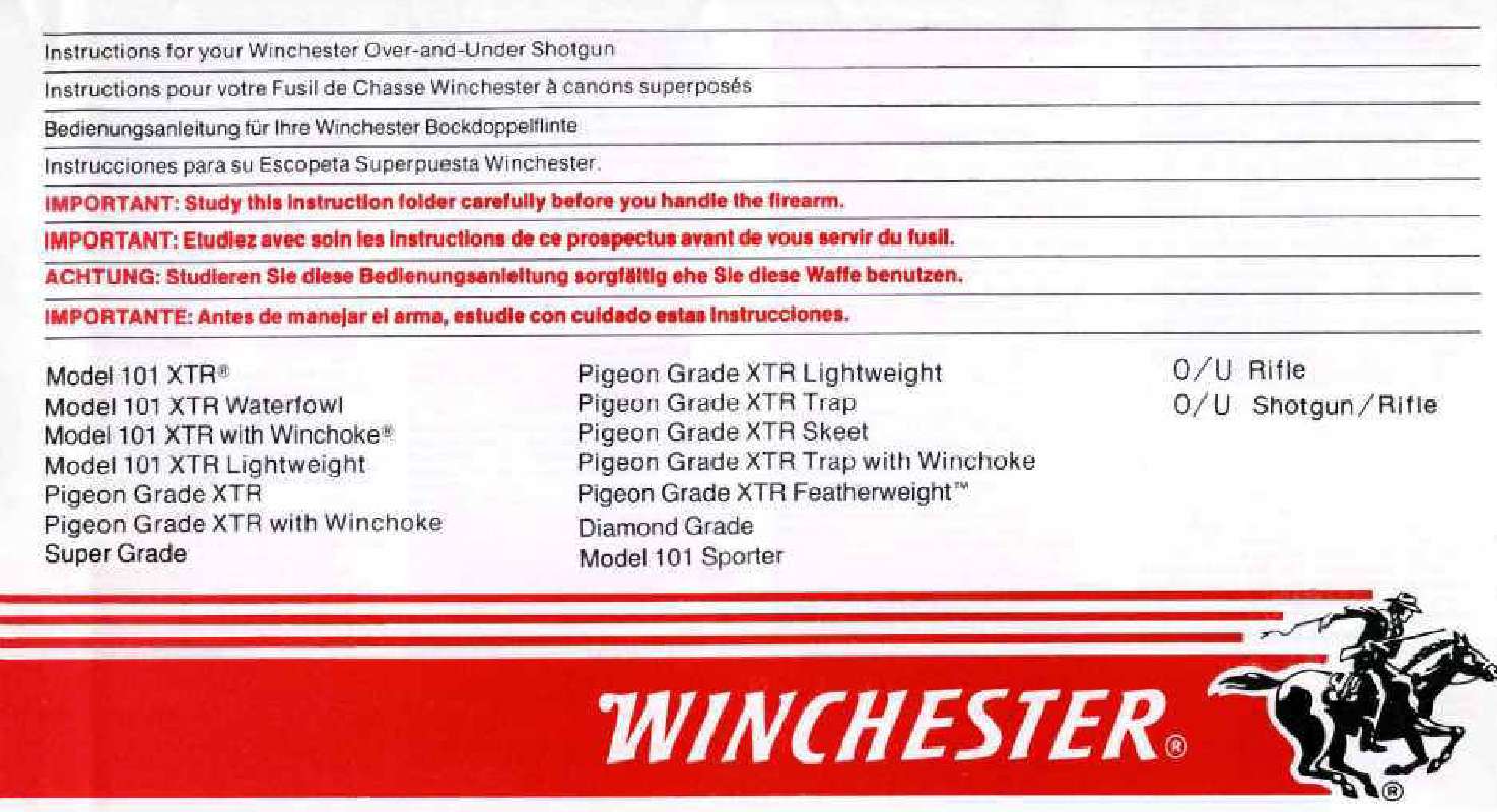 Guide utilisation  WINCHESTER PIGEON GRADE XTR LIGHTWEIGHT  de la marque WINCHESTER