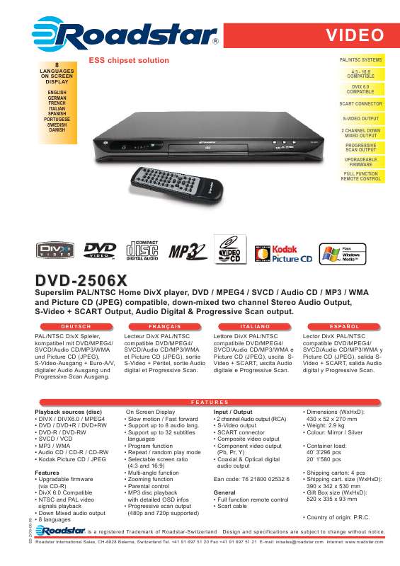 Guide utilisation ROADSTAR DVD-2506X  de la marque ROADSTAR