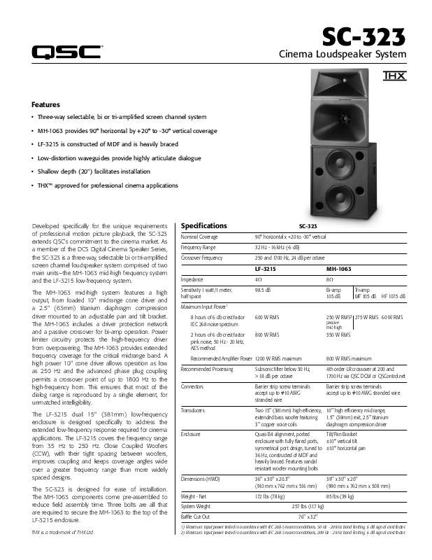 Guide utilisation  QSC AUDIO SC-323  de la marque QSC AUDIO