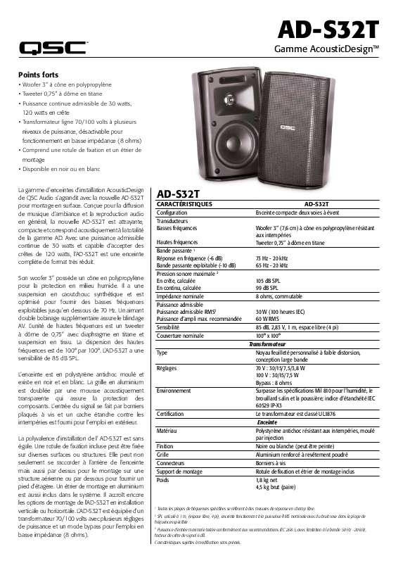 Guide utilisation  QSC AUDIO AD-S32T  de la marque QSC AUDIO