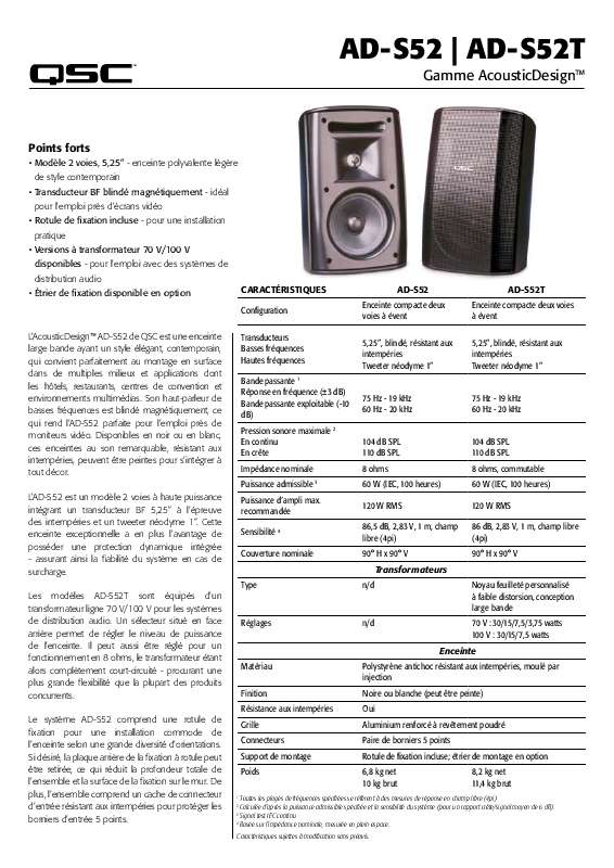Guide utilisation  QSC AUDIO AD-S52T  de la marque QSC AUDIO