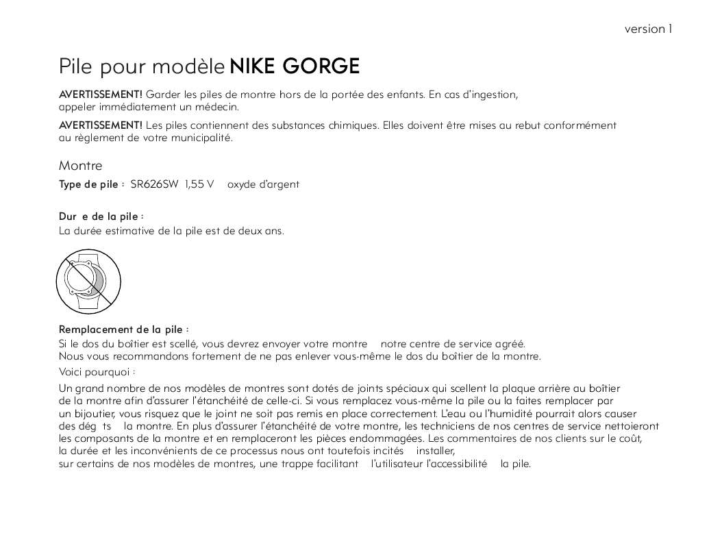 Guide utilisation  NIKE GORGE  de la marque NIKE
