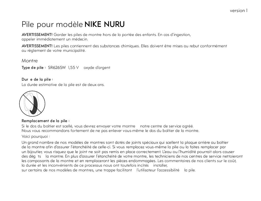 Guide utilisation  NIKE NURU  de la marque NIKE