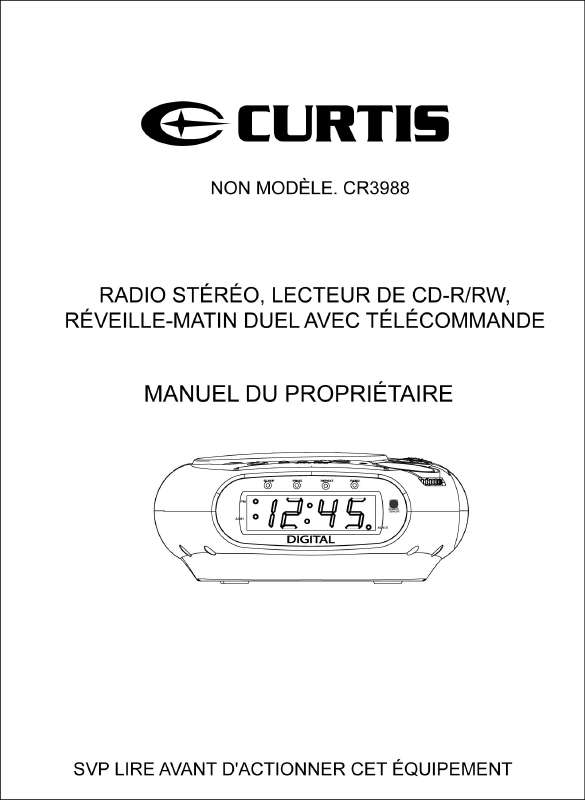 Guide utilisation  CURTIS CR3988  de la marque CURTIS