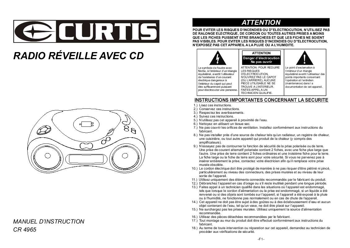 Guide utilisation  CURTIS CR4965  de la marque CURTIS
