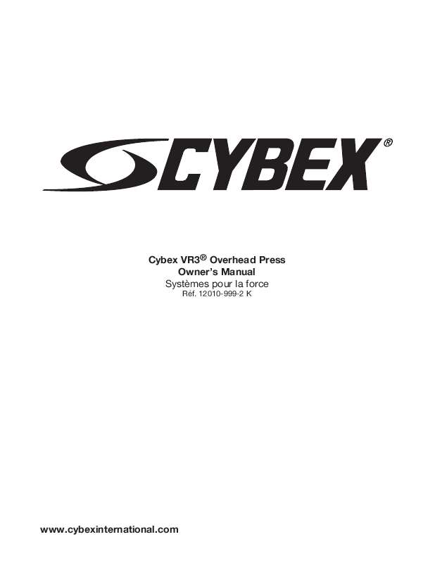 Guide utilisation  CYBEX INTERNATIONAL 12010 OVERHEAD PRESS  de la marque CYBEX INTERNATIONAL