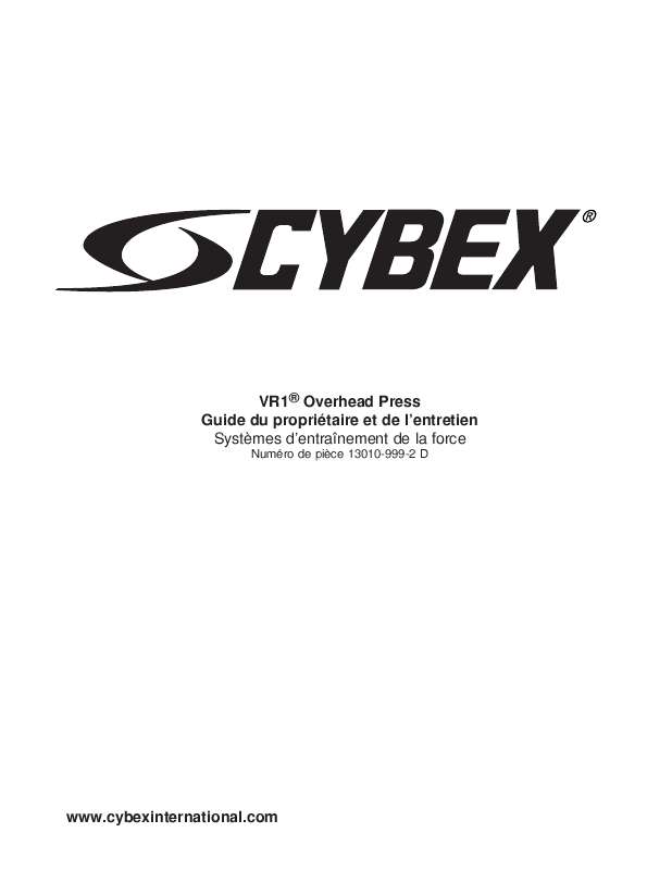 Guide utilisation  CYBEX INTERNATIONAL 13010 OVERHEAD PRESS  de la marque CYBEX INTERNATIONAL