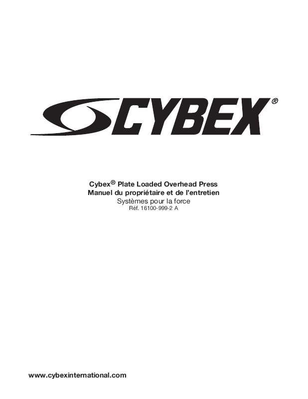 Guide utilisation CYBEX INTERNATIONAL 16100 OVERHEAD PRESS  de la marque CYBEX INTERNATIONAL