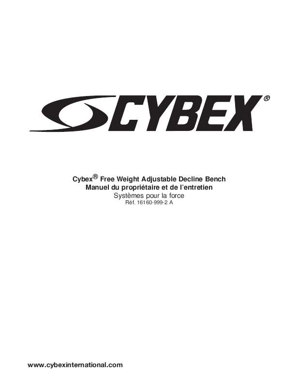 Guide utilisation CYBEX INTERNATIONAL 16160 ADJUSTABLE DECLINE BENCH  de la marque CYBEX INTERNATIONAL