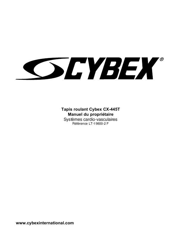 Guide utilisation  CYBEX INTERNATIONAL 445T TREADMILL  de la marque CYBEX INTERNATIONAL