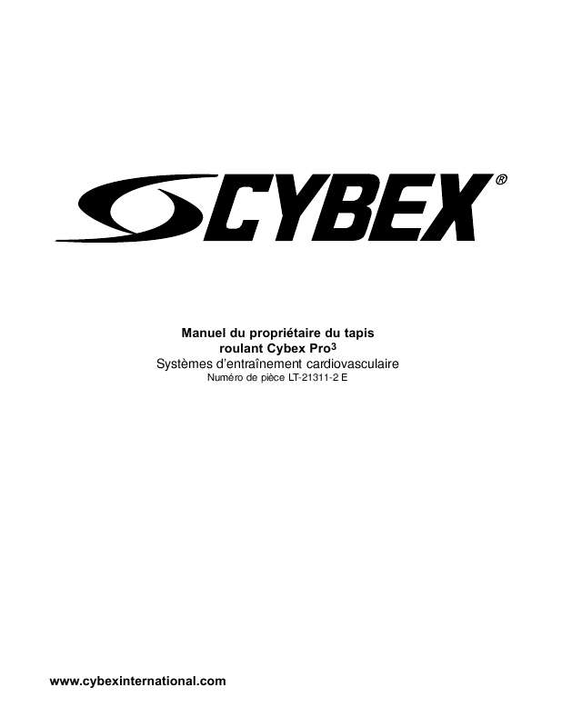 Guide utilisation  CYBEX INTERNATIONAL PRO3 (550T) TREADMILL  de la marque CYBEX INTERNATIONAL