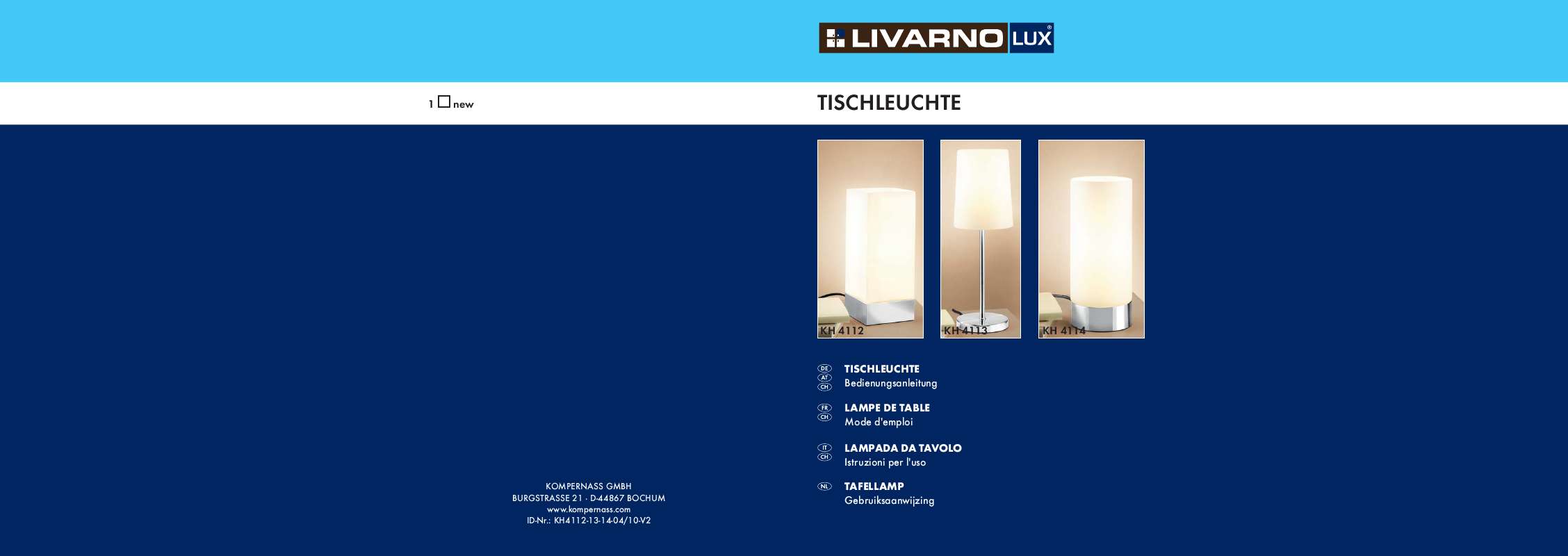 Guide utilisation  LIVARNO KH 4112-4114 TABLE LAMP  de la marque LIVARNO