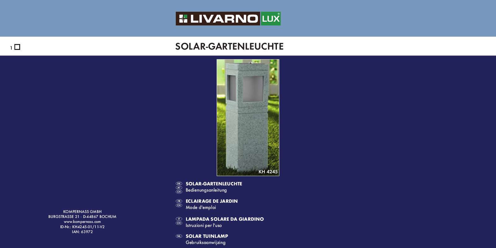 Guide utilisation  LIVARNO KH 4245 SOLAR-POWERED GARDEN LIGHT  de la marque LIVARNO
