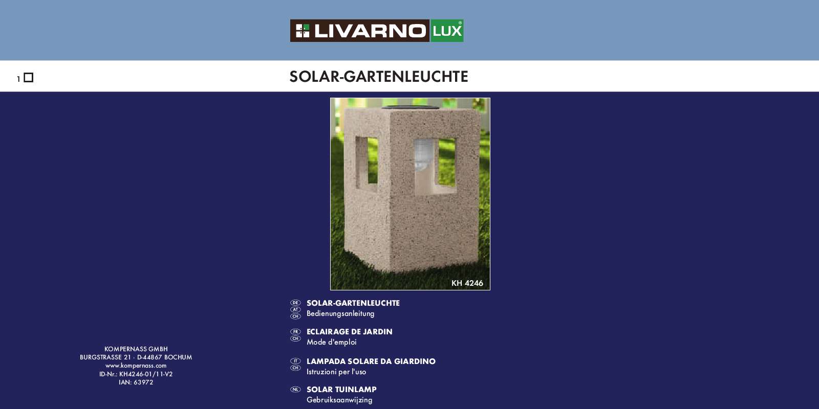 Guide utilisation  LIVARNO KH 4246 SOLAR-POWERED GARDEN LIGHT  de la marque LIVARNO