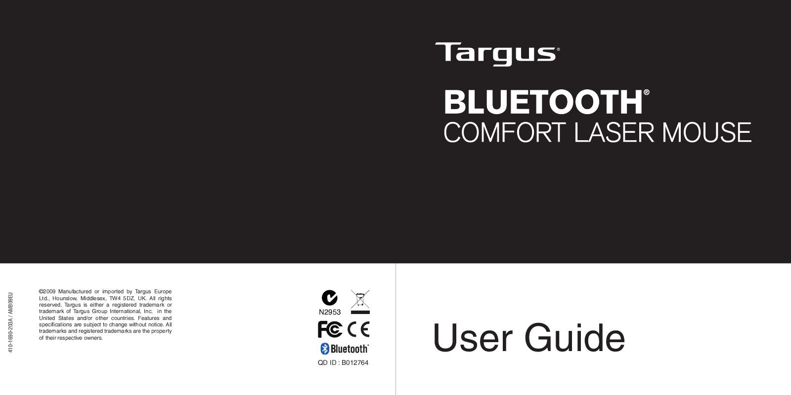 Guide utilisation TARGUS BLUETOOTH COMFORT LASER MOUSE  de la marque TARGUS