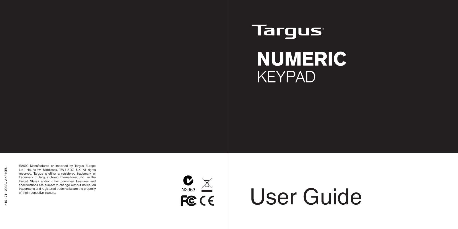 Guide utilisation TARGUS NUMERIC KEYPAD  de la marque TARGUS