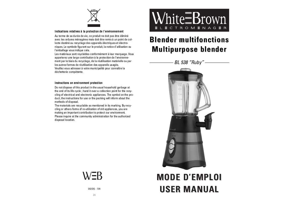 Guide utilisation  WHITE BROWN BL 538  de la marque WHITE BROWN