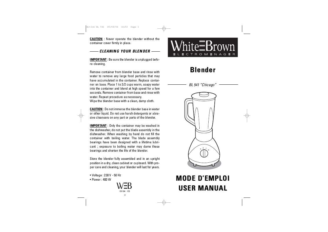 Guide utilisation  WHITE BROWN BL 541  de la marque WHITE BROWN