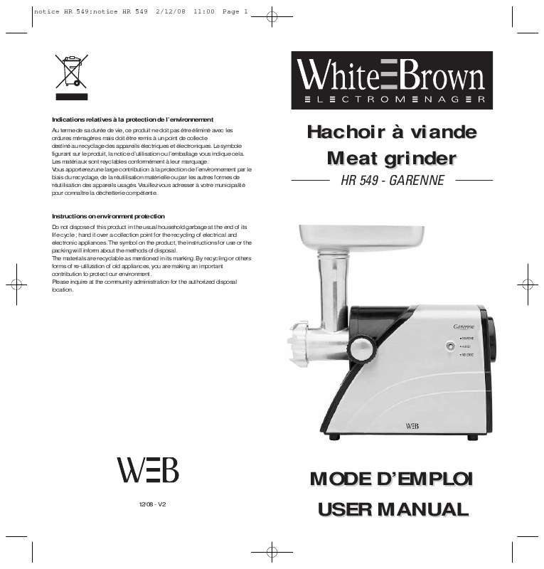 Guide utilisation  WHITE BROWN HR 549  de la marque WHITE BROWN