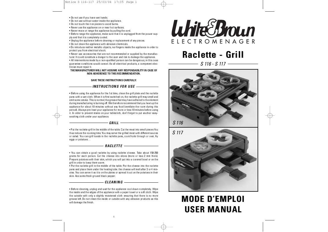 Guide utilisation  WHITE BROWN S 116  de la marque WHITE BROWN