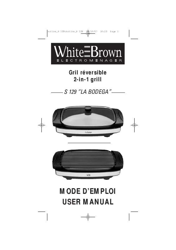 Guide utilisation  WHITE BROWN S 129  de la marque WHITE BROWN