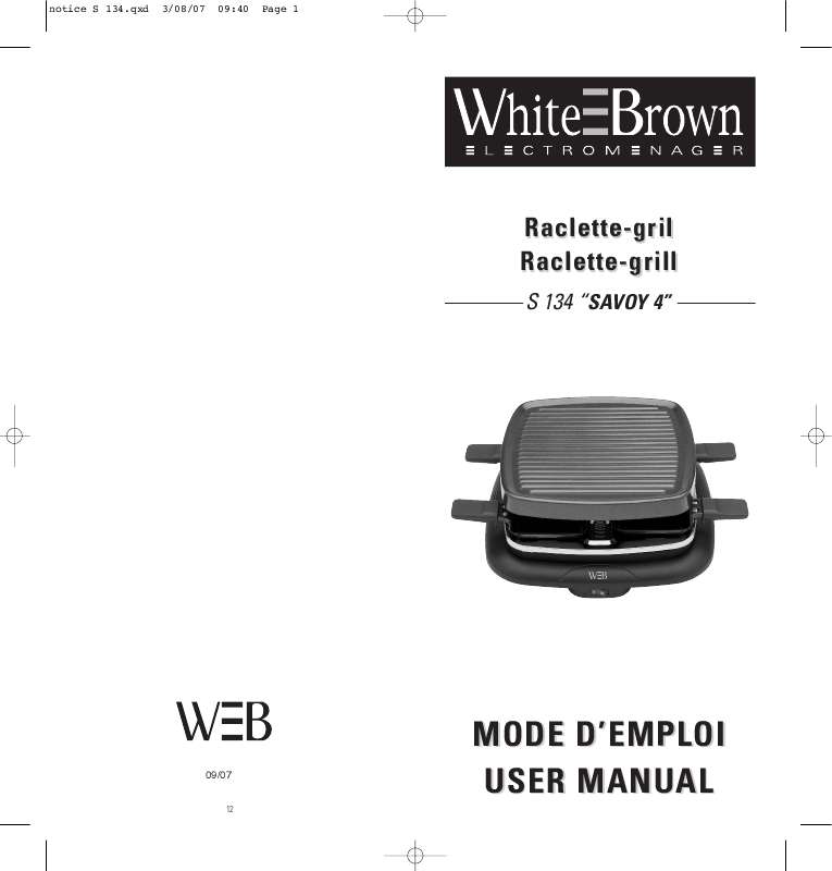 Guide utilisation  WHITE BROWN S 134  de la marque WHITE BROWN