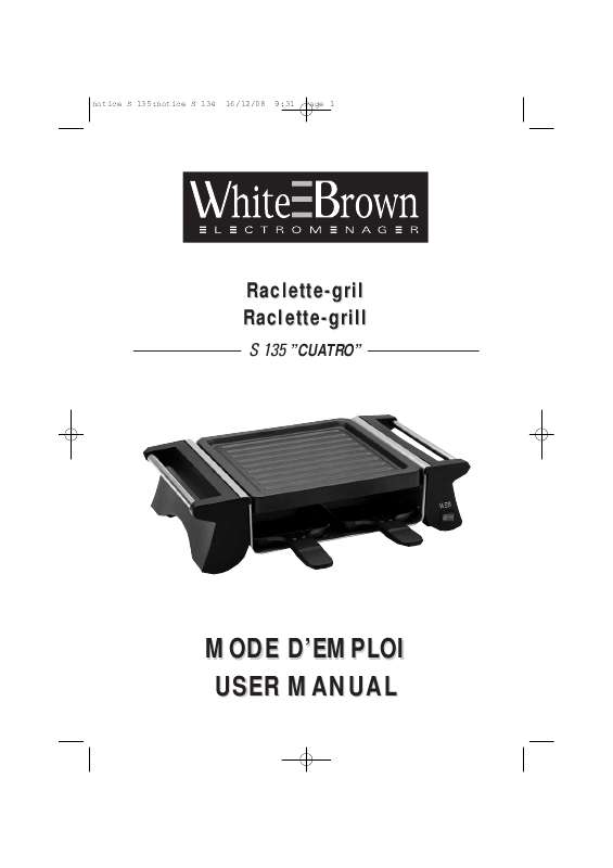 Guide utilisation  WHITE BROWN S 135  de la marque WHITE BROWN