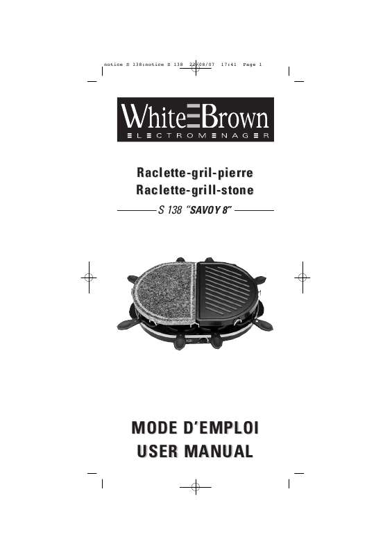 Guide utilisation  WHITE BROWN S 138  de la marque WHITE BROWN