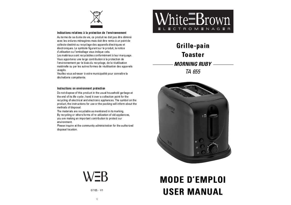 Guide utilisation  WHITE BROWN TA 655  de la marque WHITE BROWN
