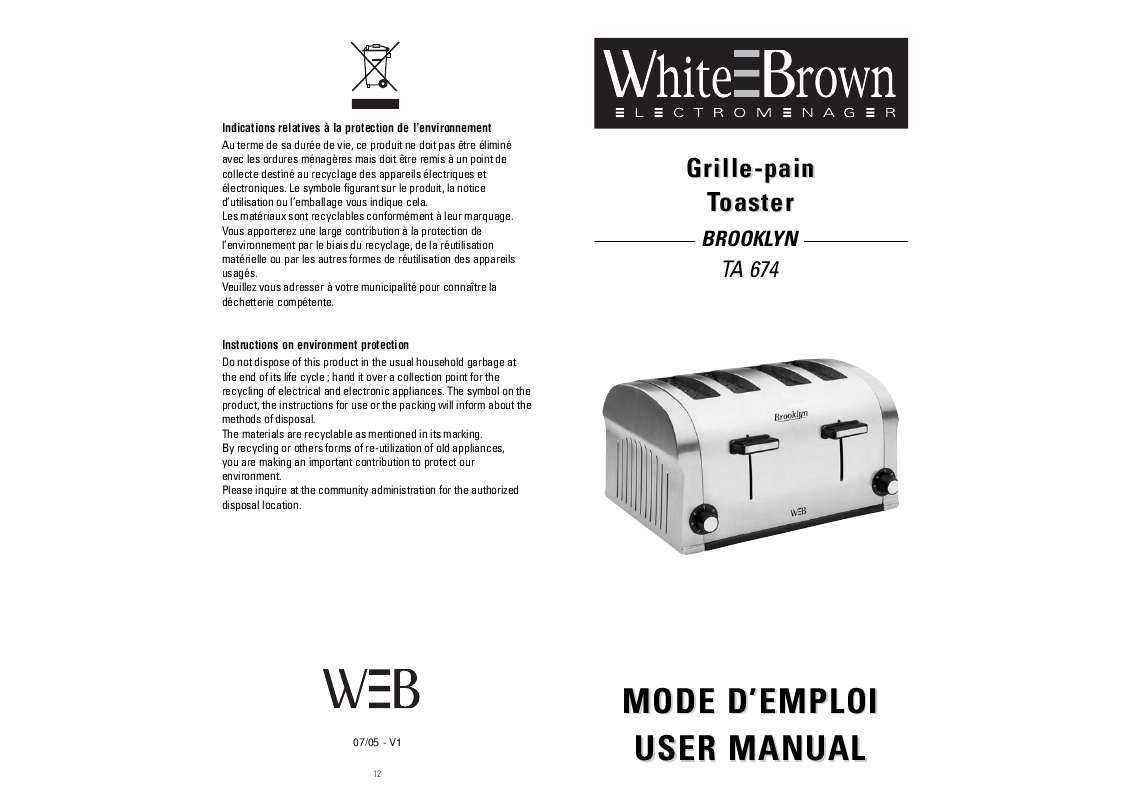 Guide utilisation  WHITE BROWN TA 674  de la marque WHITE BROWN
