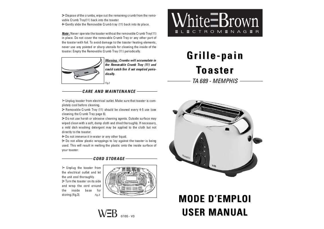 Guide utilisation  WHITE BROWN TA 689  de la marque WHITE BROWN