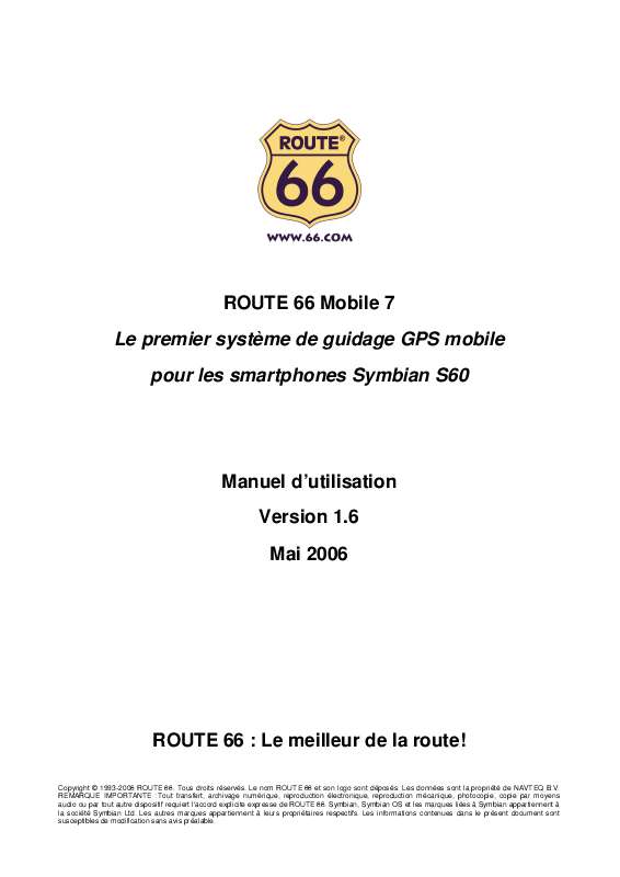 Guide utilisation ROUTE 66 MOBILE 7 SYMBIAN S60  de la marque ROUTE 66