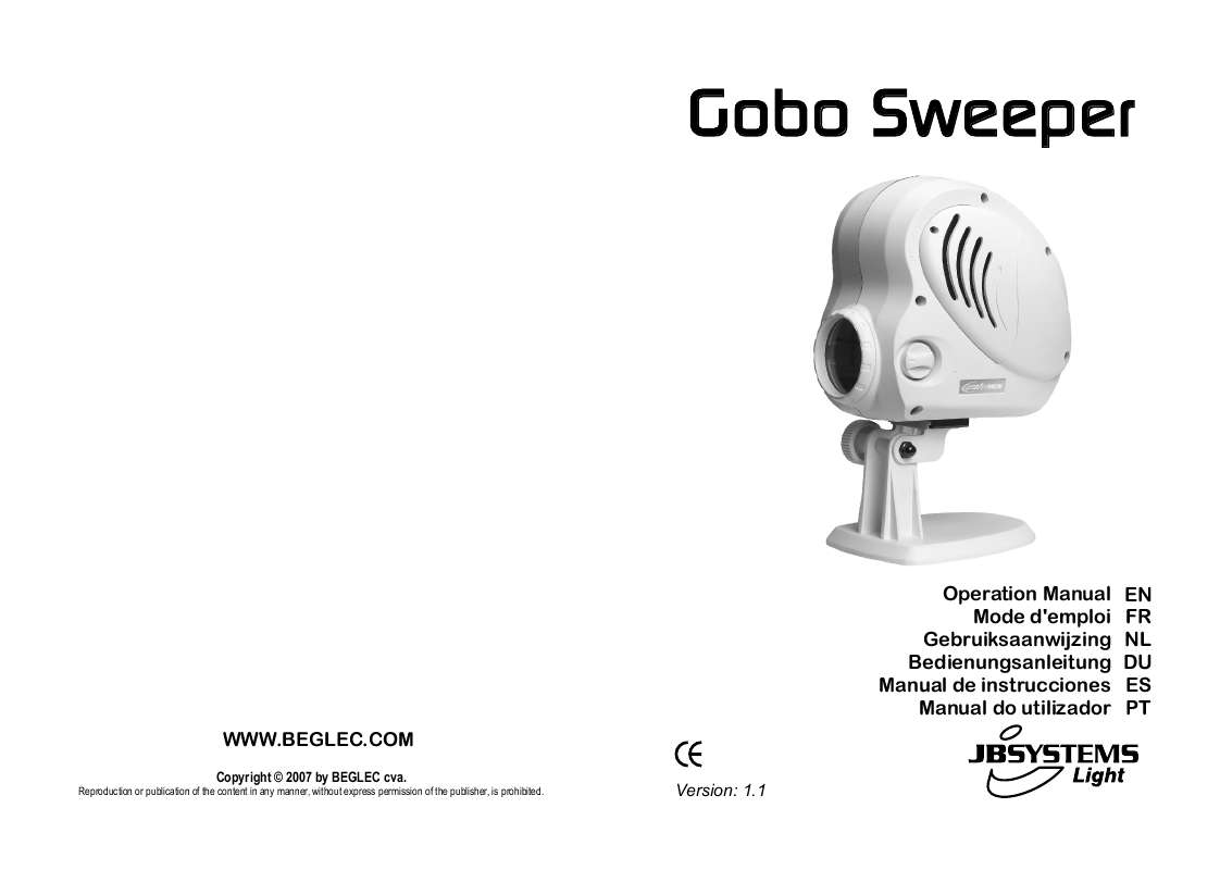 Guide utilisation  BEGLEC GOBO SWEEPER  de la marque BEGLEC