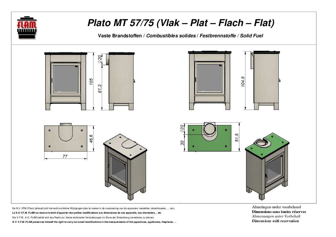 Guide utilisation  FLAM PLATO MT 57-75  de la marque FLAM