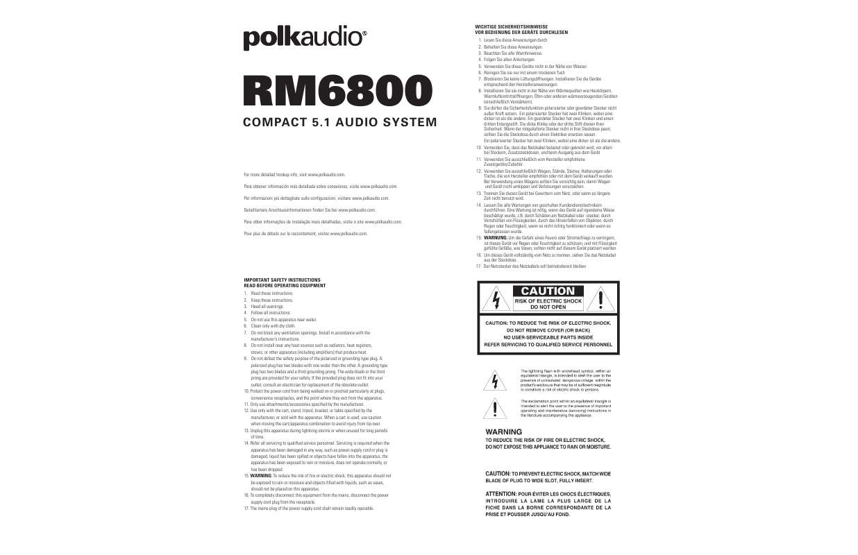 Guide utilisation  POLK AUDIO RM6800  de la marque POLK AUDIO