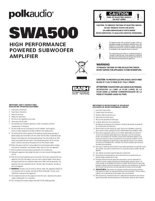 Guide utilisation  POLK AUDIO SWA500  de la marque POLK AUDIO