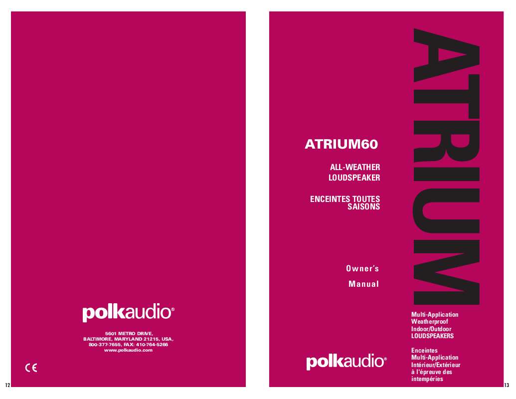 Guide utilisation  POLK AUDIO ATRIUM 60  de la marque POLK AUDIO