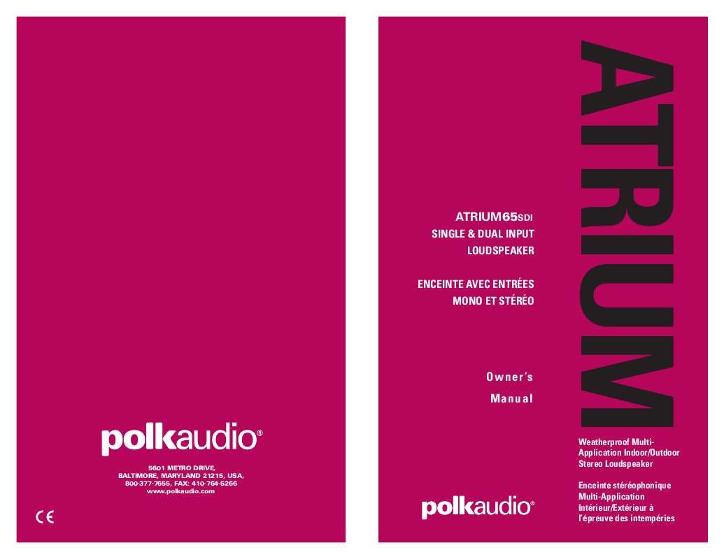Guide utilisation  POLK AUDIO ATRIUM 65SDI  de la marque POLK AUDIO