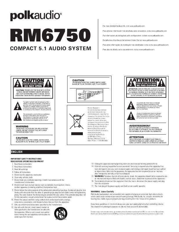 Guide utilisation  POLK AUDIO RM6750  de la marque POLK AUDIO