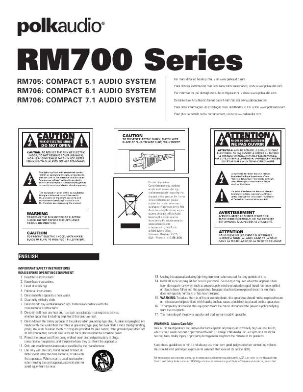 Guide utilisation  POLK AUDIO RM705 COMPACT 5.1  de la marque POLK AUDIO