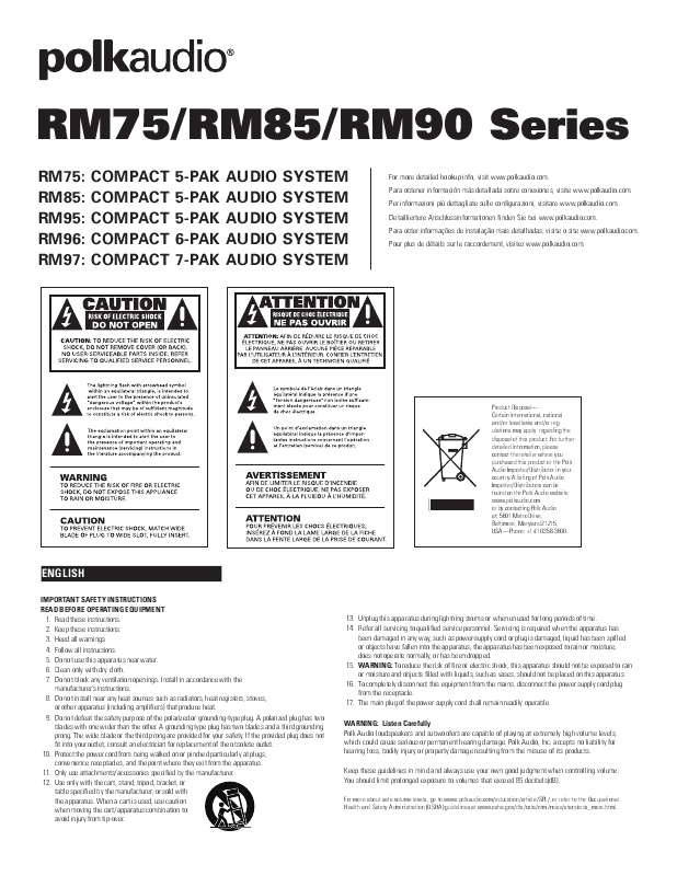 Guide utilisation  POLK AUDIO RM75 5-PAK  de la marque POLK AUDIO