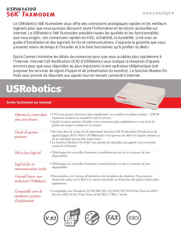 Guide utilisation  US ROBOTICS USR065630D  de la marque US ROBOTICS
