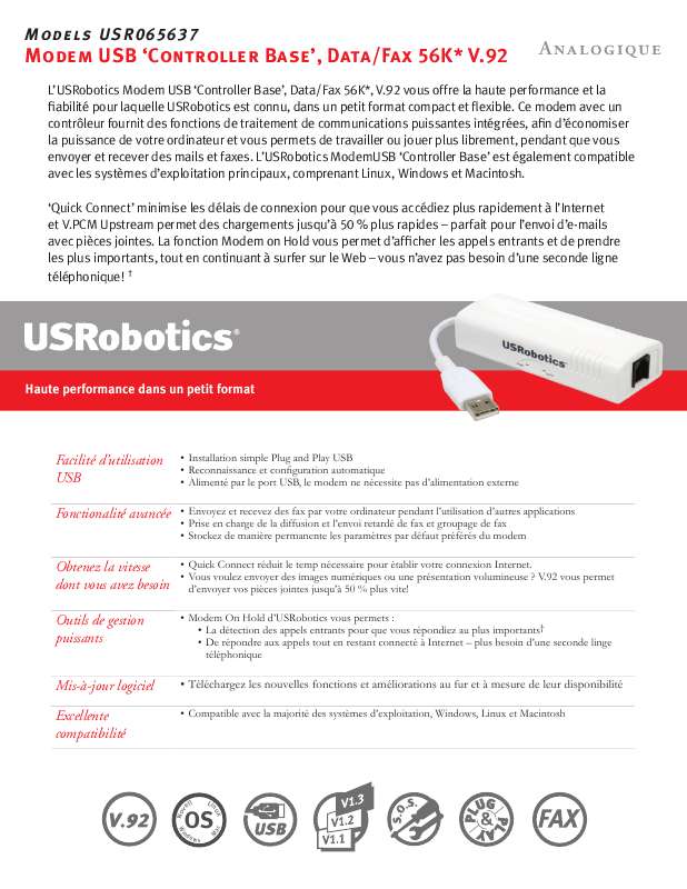 Guide utilisation  US ROBOTICS USR065637  de la marque US ROBOTICS
