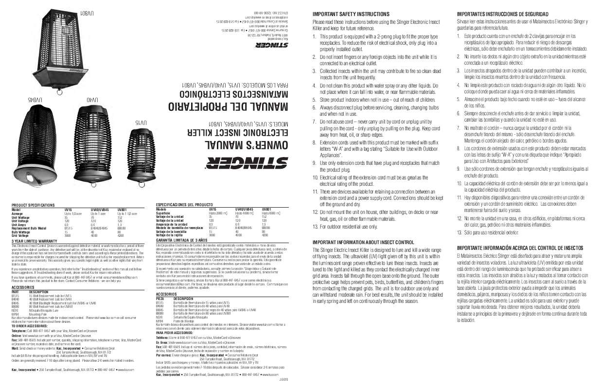 Guide utilisation  KAZ UV15  de la marque KAZ