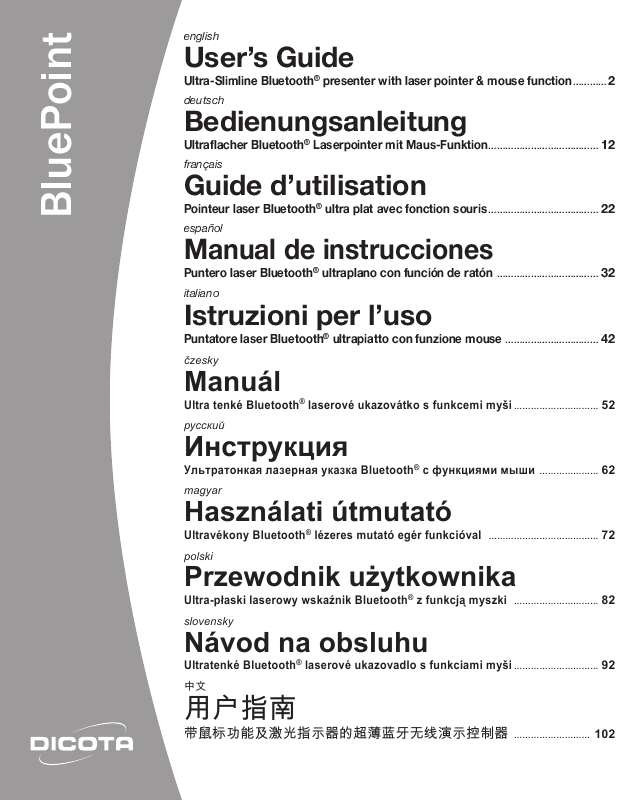 Guide utilisation  DICOTA BLUEPOINT  de la marque DICOTA